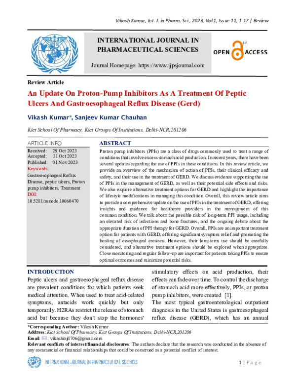 (PDF) Proton-Pump Inhibitors for Peptic Ulcers and GERD: A Review