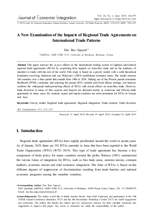 (PDF) A New Examination of the Impacts of Regional Trade Agreements on ...