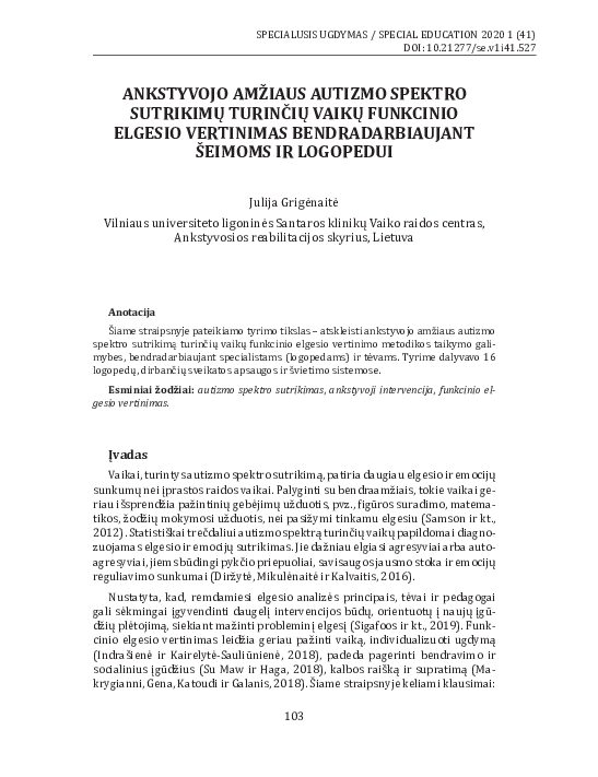 (PDF) Assessment of functional behavior of children with autism ...