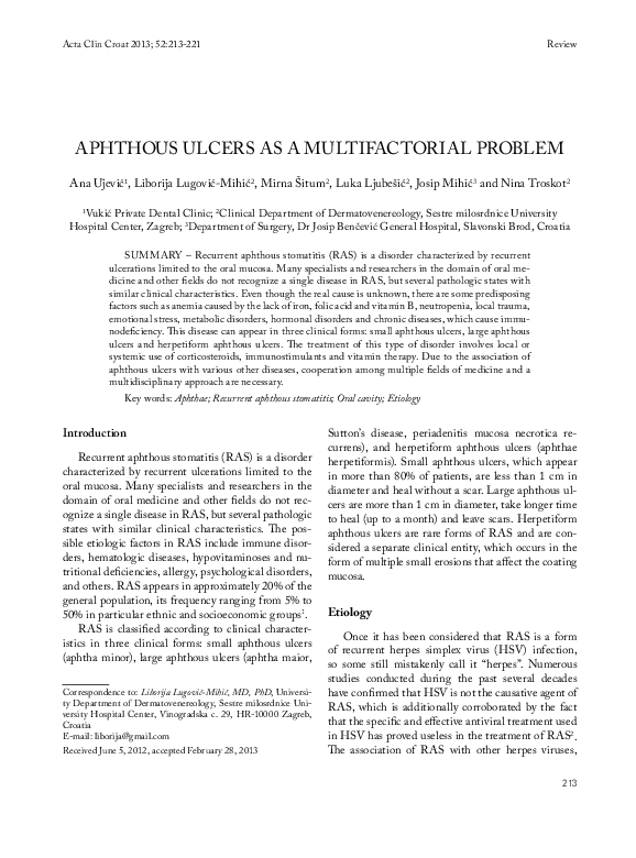 (PDF) Aphthous ulcers as a multifactorial problem