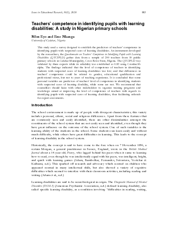 (PDF) Teachers' competence in identifying pupils with learning ...