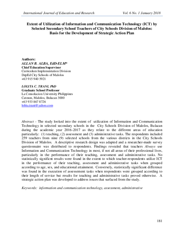 (PDF) Extent of Utilization of Information and Communication Technology ...