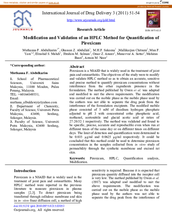 (PDF) Modification and Validation of an HPLC Method for Quantification ...