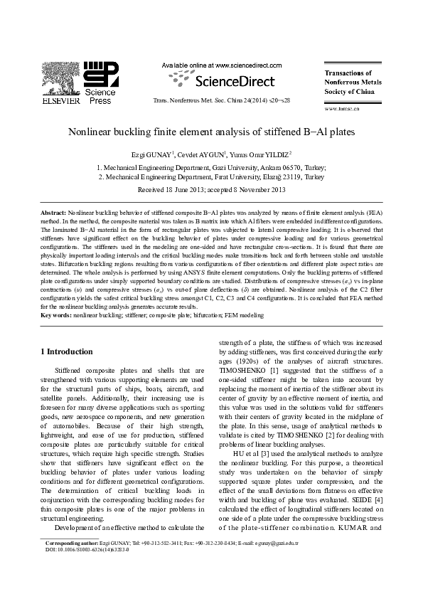 (PDF) Nonlinear buckling finite element analysis of stiffened B–Al plates