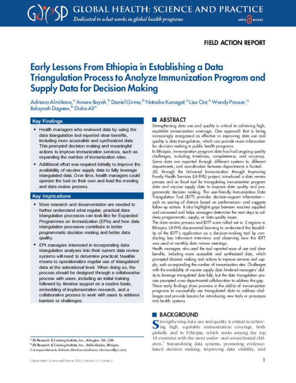 (PDF) Early Lessons From Ethiopia in Establishing a Data Triangulation ...