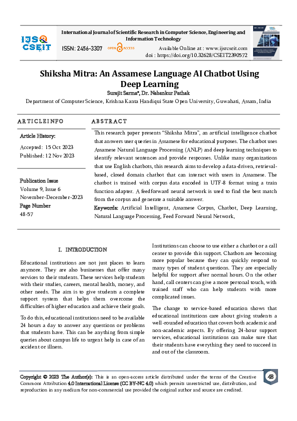 (PDF) Shiksha Mitra: An Assamese Language AI Chatbot Using Deep Learning