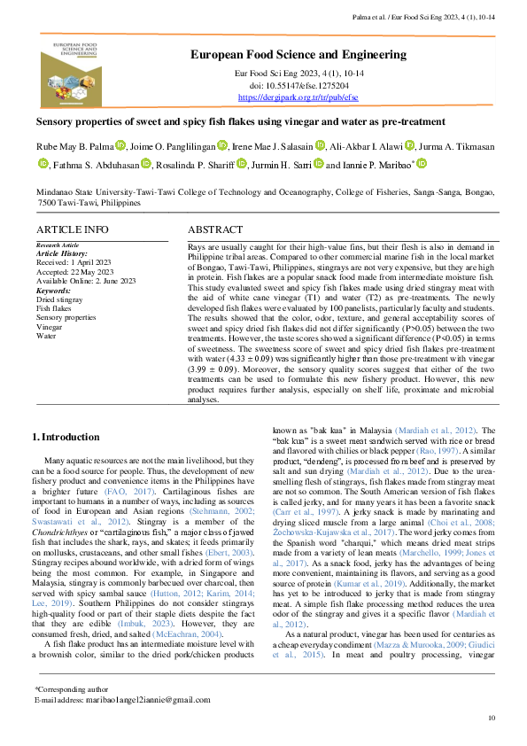 (PDF) Sensory Properties of Sweet and Spicy Fish Flakes Using Vinegar ...