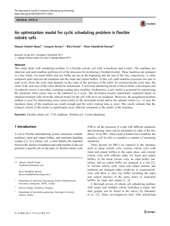 (PDF) An optimization model for cyclic scheduling problem in flexible ...