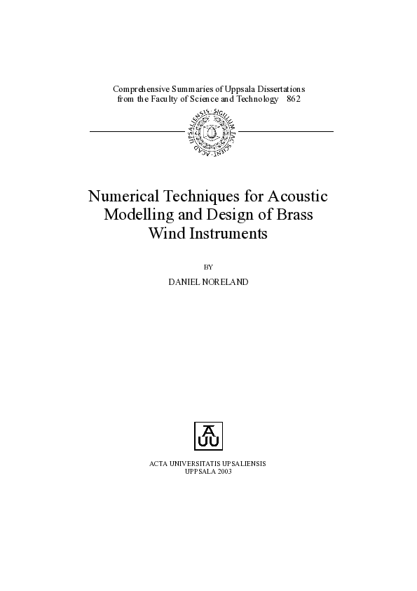 (PDF) Numerical Techniques for Acoustic Modelling and Design of Brass ...