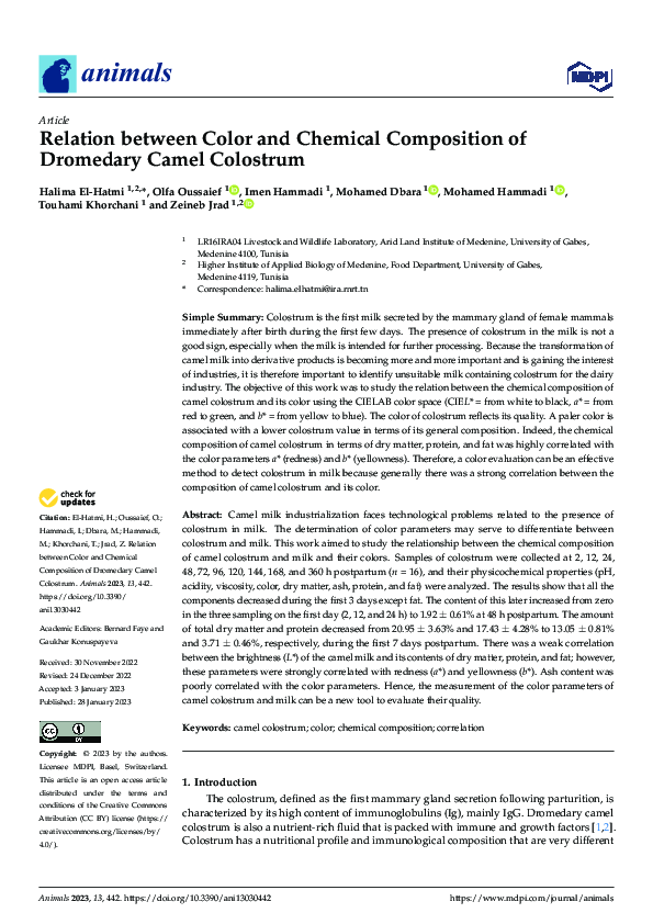 (PDF) Relation between Color and Chemical Composition of Dromedary