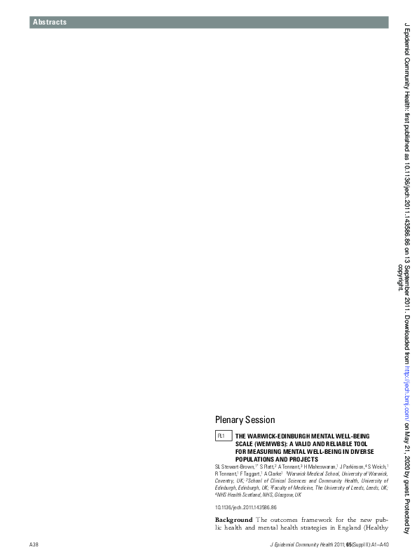 (PDF) The Warwick-Edinburgh Mental Well-being Scale (WEMWBS): a valid ...