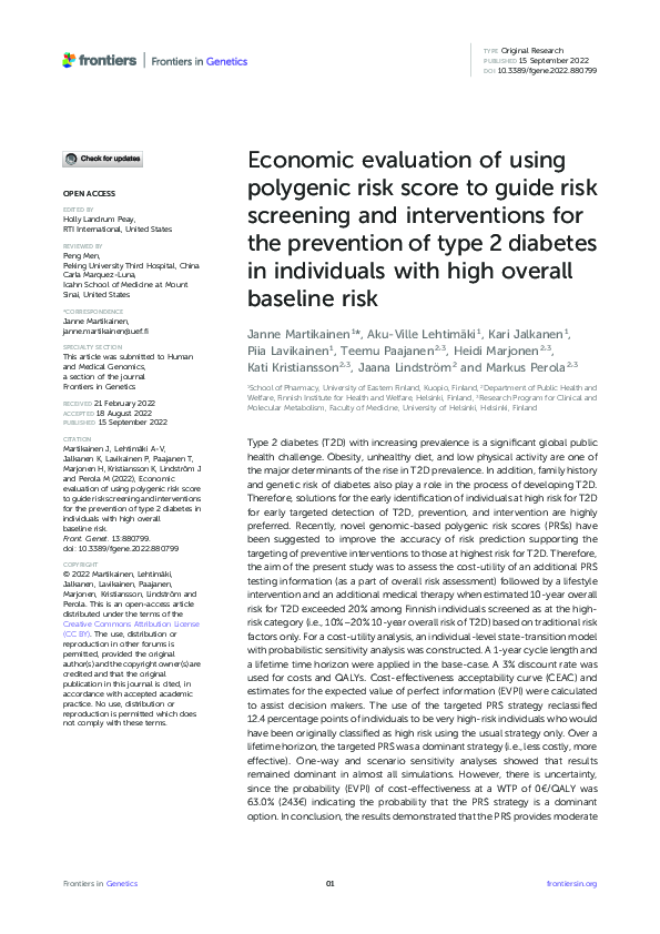 (PDF) Economic evaluation of using polygenic risk score to guide risk ...