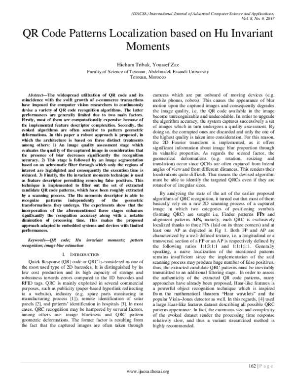 (PDF) QR Code Patterns Localization based on Hu Invariant Moments