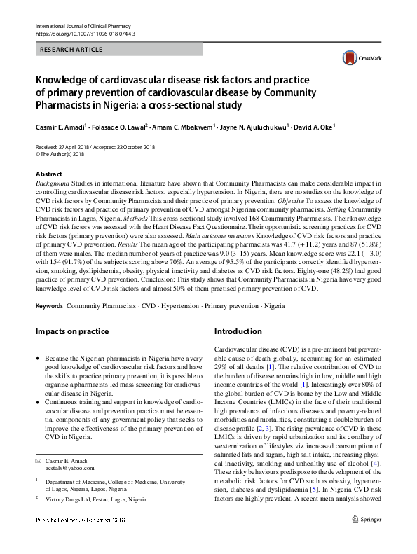 (PDF) Knowledge of cardiovascular disease risk factors and dietary ...