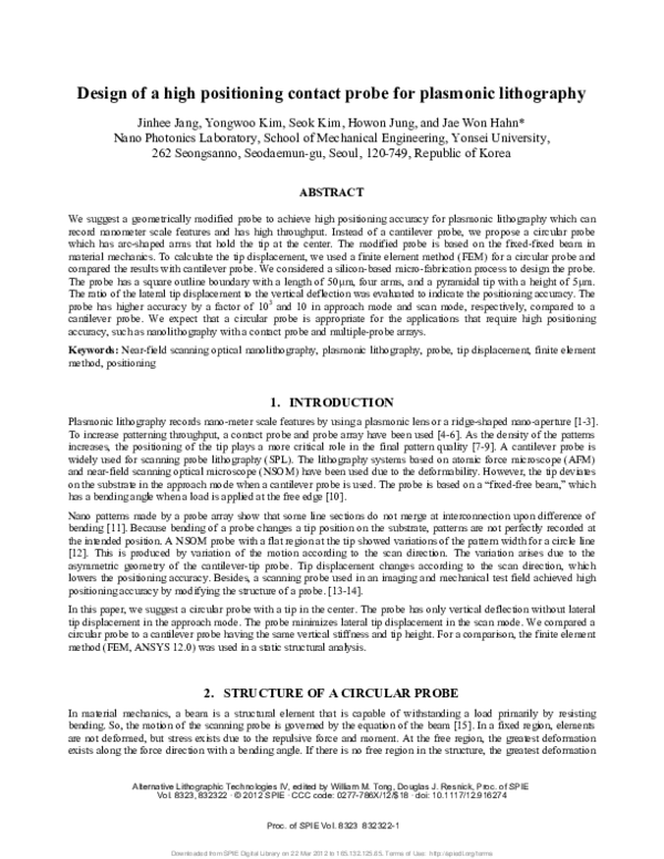 (PDF) Design of a high positioning contact probe for plasmonic lithography