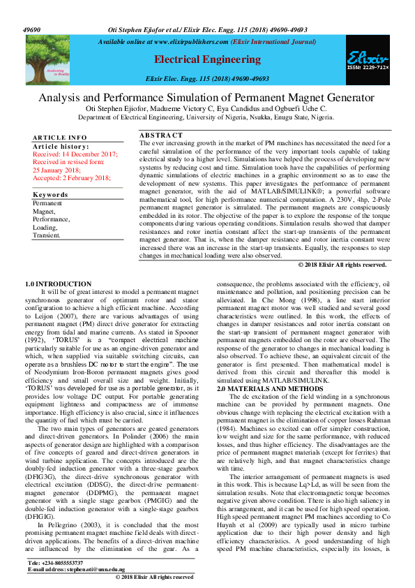 (PDF) Analysis and Performance Simulation of Permanent Magnet Generator