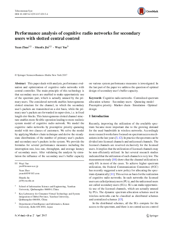(PDF) Performance Analysis of Cognitive Radio Networks Based on Sensing ...