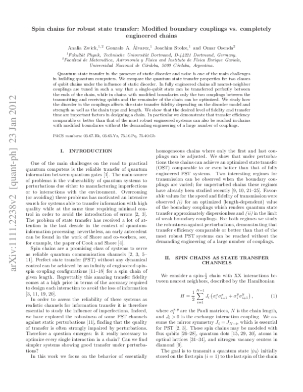 (PDF) Spin chains for robust state transfer: Modified boundary ...