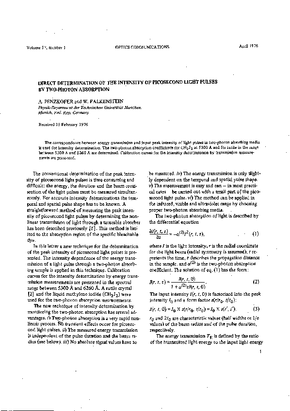 (PDF) Direct determination of the intensity of picosecond light pulses ...