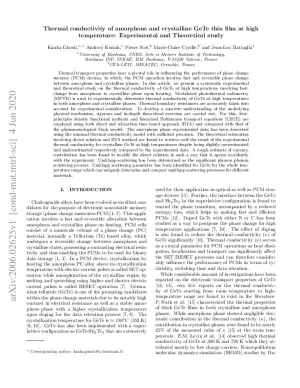 (PDF) Thermal conductivity of amorphous and crystalline GeTe thin film ...