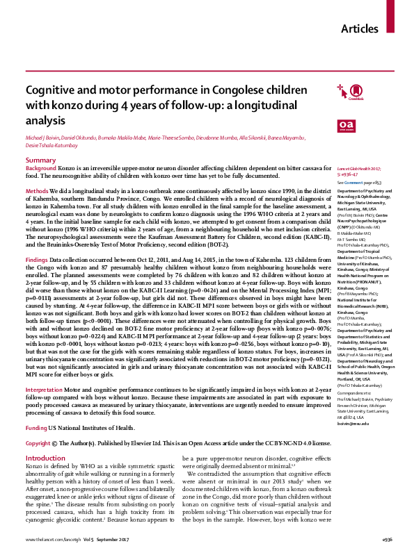 (PDF) Cognitive and motor performance in Congolese children with konzo ...