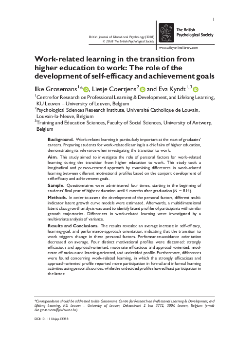 (PDF) Work‐related learning in the transition from higher education to ...