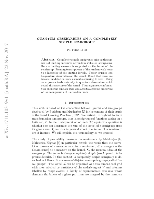 (PDF) Quantum Observables on a Completely Simple Semigroup