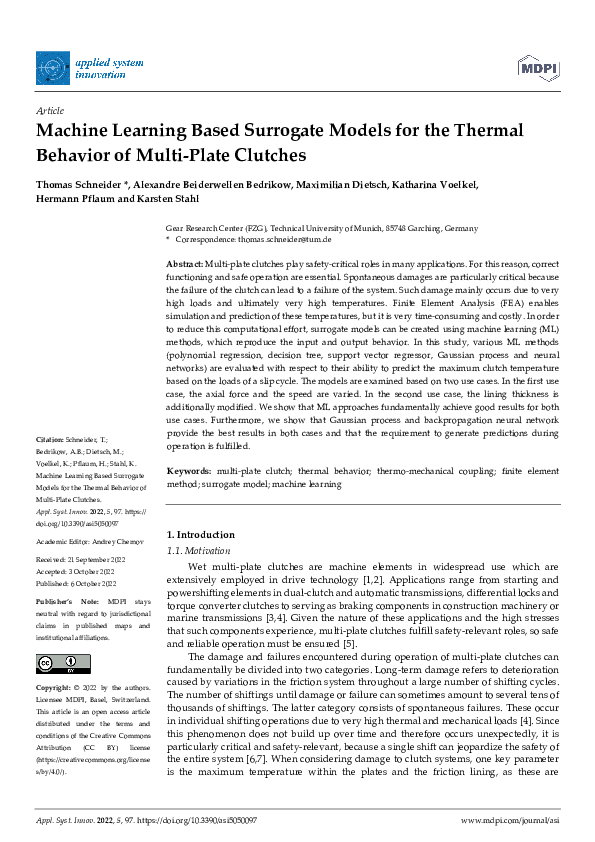 (PDF) Machine Learning Based Surrogate Models for the Thermal Behavior ...