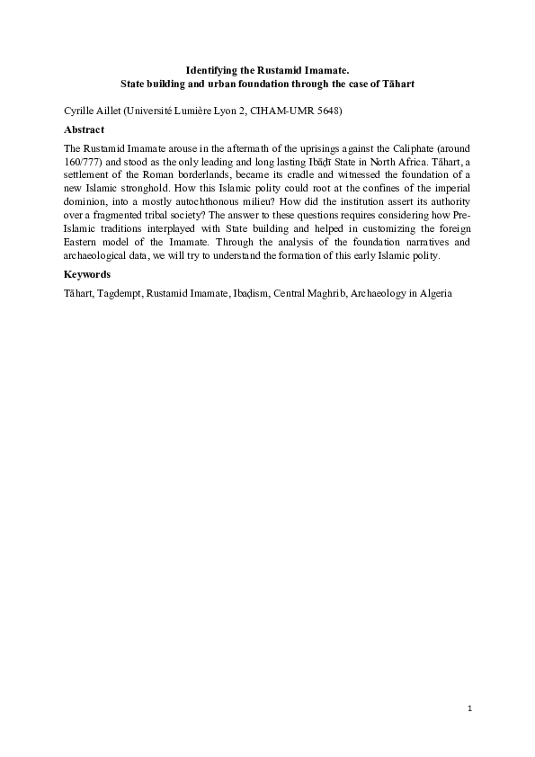 (DOC) Identifying the Rustamid Imamate. State building and urban ...