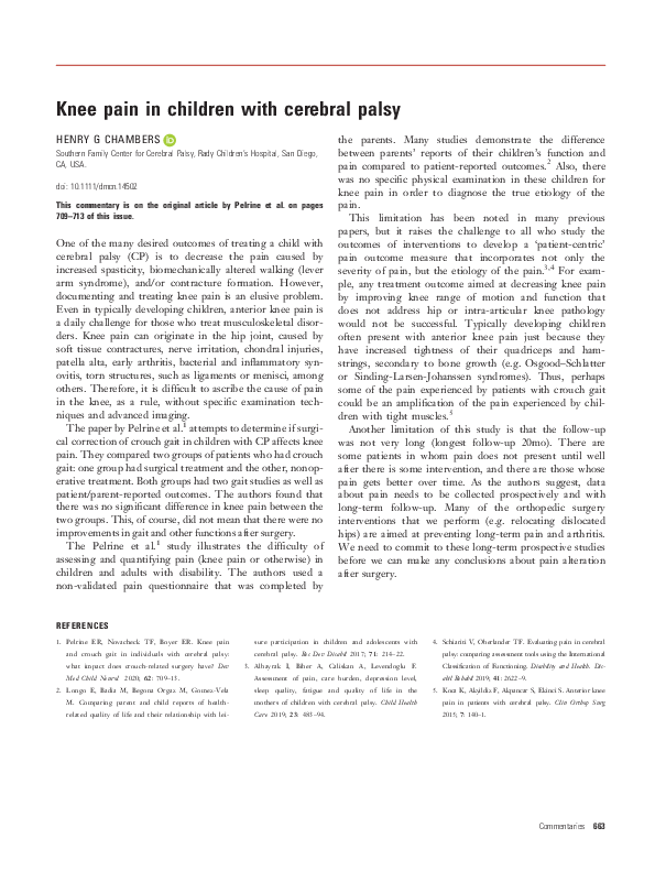 (PDF) Knee pain in children with cerebral palsy