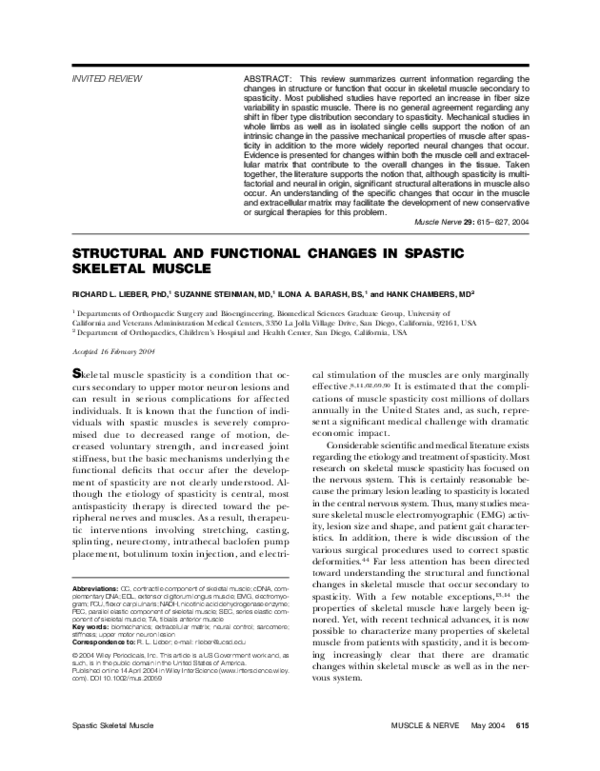 (PDF) Structural and functional changes in spastic skeletal muscle