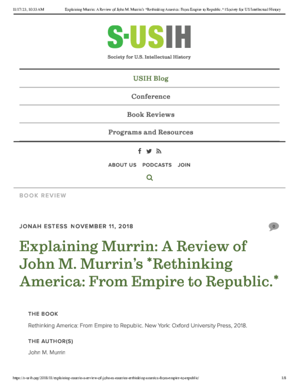 (PDF) Explaining Murrin: A Review of John Murrin, Rethinking America ...
