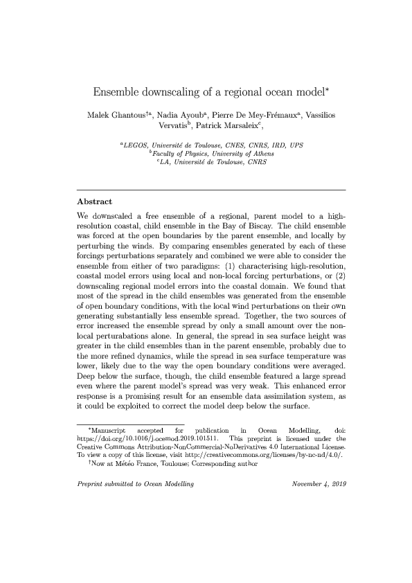 (PDF) Ensemble downscaling of a regional ocean model