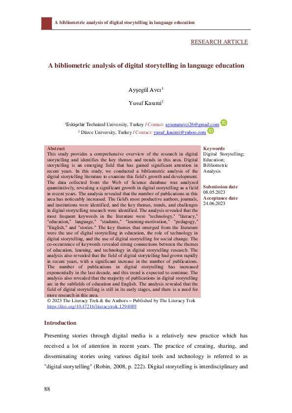 (PDF) A bibliometric analysis of digital storytelling in language education