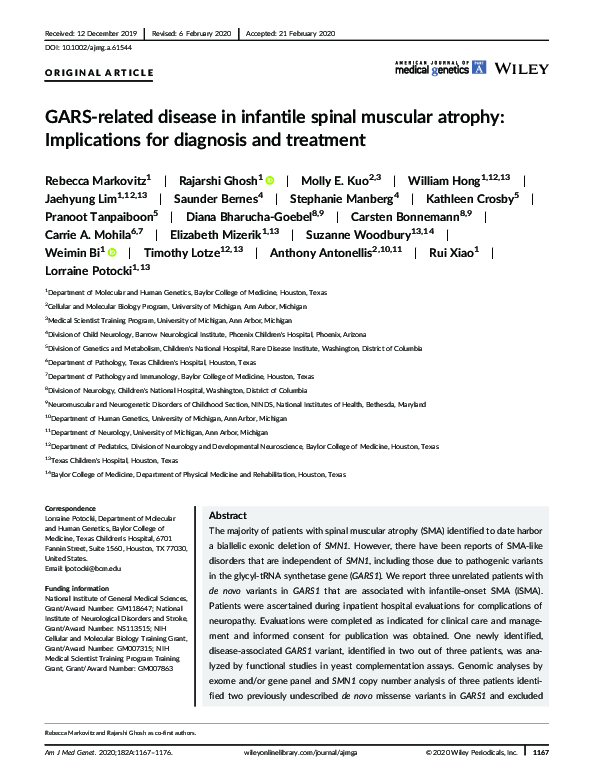 (PDF) GARS‐related disease in infantile spinal muscular atrophy ...