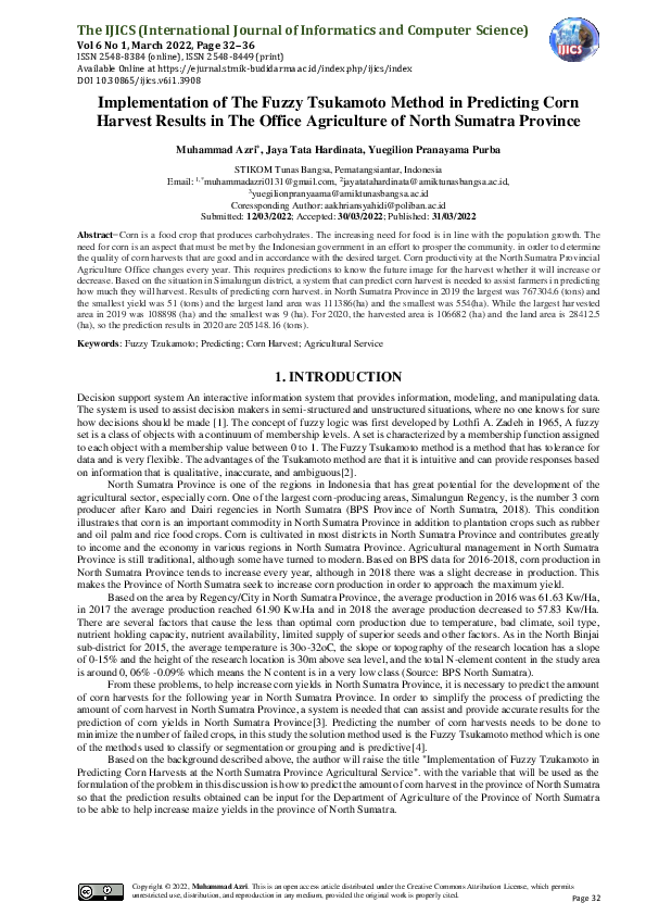 (PDF) Implementation of The Fuzzy Tsukamoto Method In Predicting Corn ...