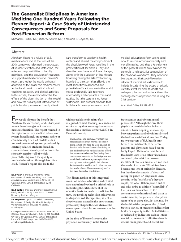 (PDF) The Generalist Disciplines in American Medicine One Hundred Years ...