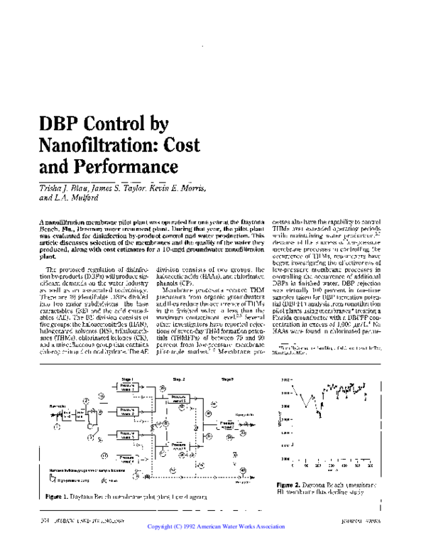 (PDF) DBP Control by Nanofiltration: Cost and Performance