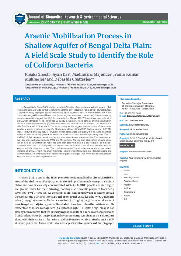 (PDF) Arsenic Mobilization Process in Shallow Aquifer of Bengal Delta ...