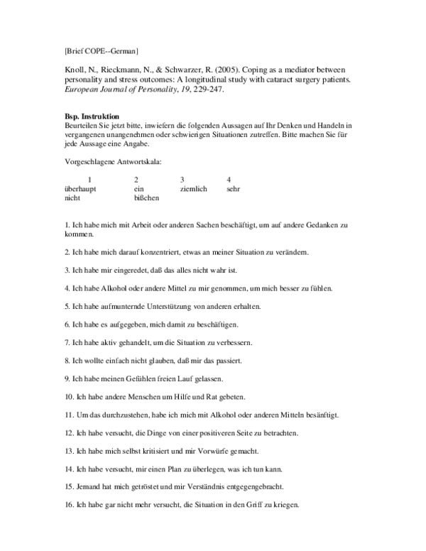 (PDF) Coping as a mediator between personality and stress outcomes: a ...
