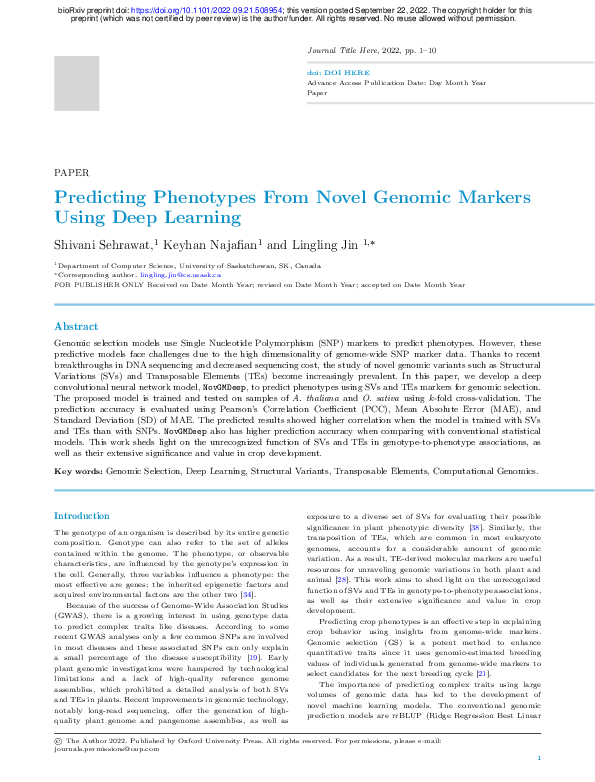 (PDF) Predicting Phenotypes From Novel Genomic Markers Using Deep Learning