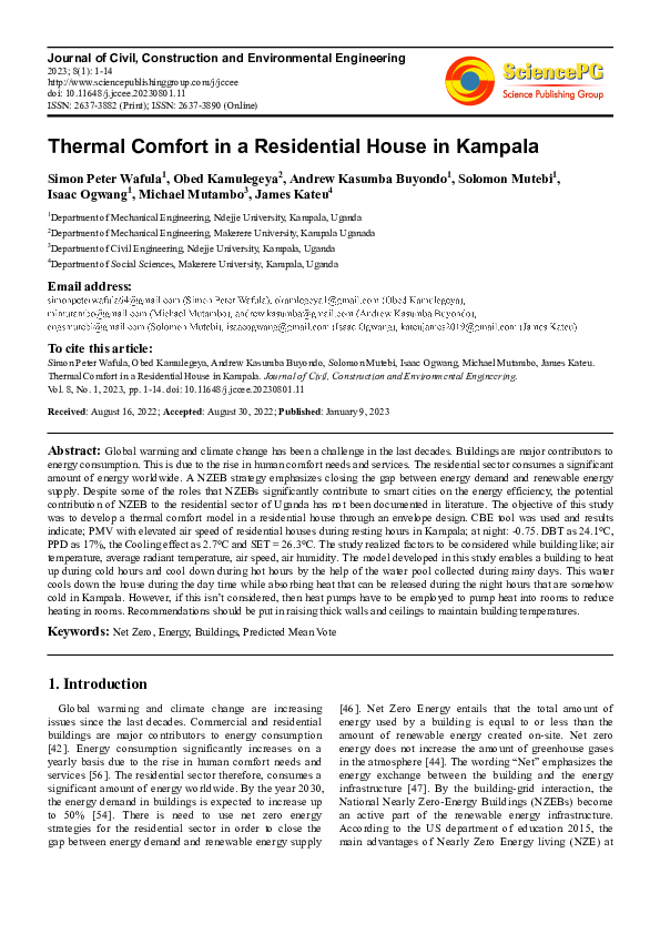 (PDF) Thermal Comfort in a Residential House in Kampala