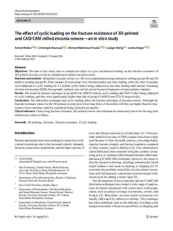 (PDF) The effect of cyclic loading on the fracture resistance of 3D ...