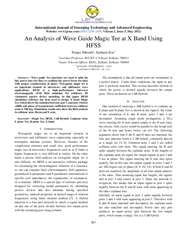 (PDF) An Analysis of Wave Guide Magic Tee at X Band Using HFSS
