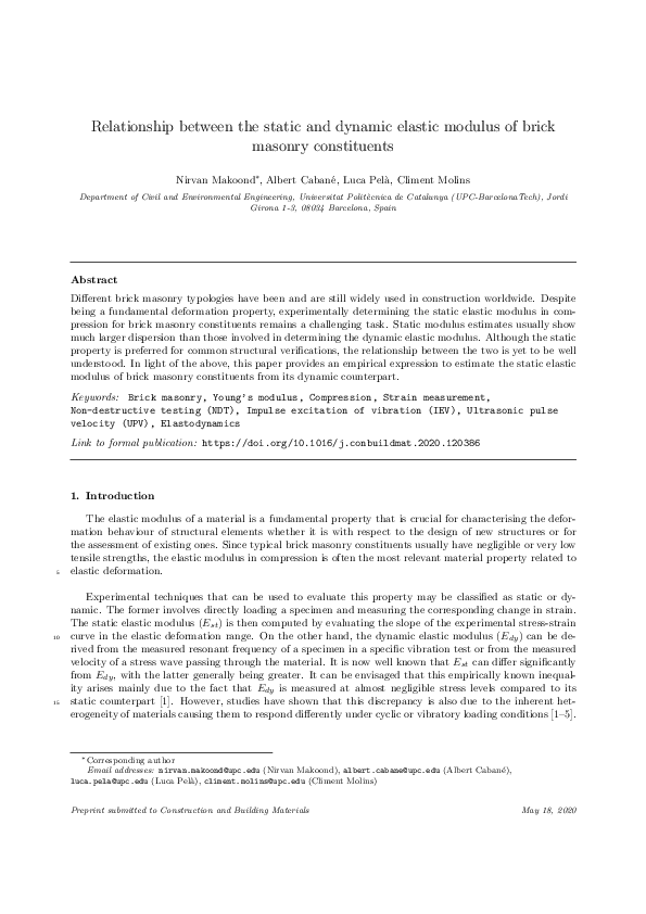 (PDF) Relationship between the static and dynamic elastic modulus of ...