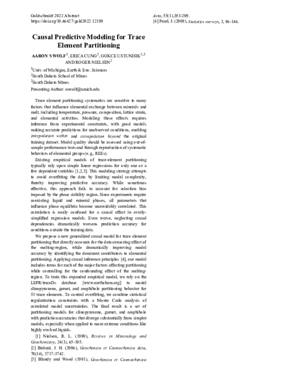 (PDF) Causal Predictive Modeling for Trace Element Partitioning