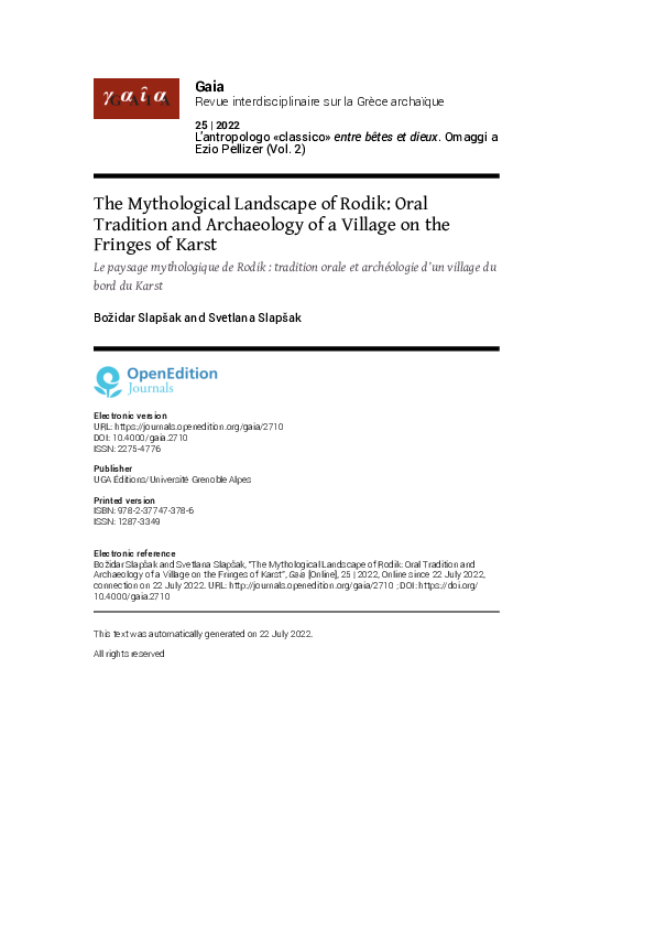 (PDF) The Mythological Landscape of Rodik: Oral Tradition and ...