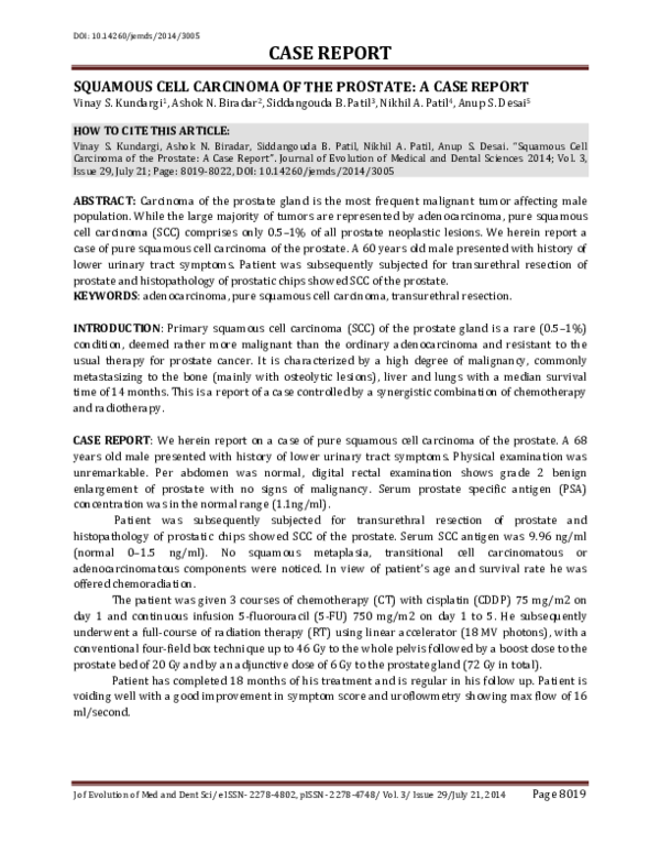 (PDF) Squamous Cell Carcinoma of the Prostate: A Case Report