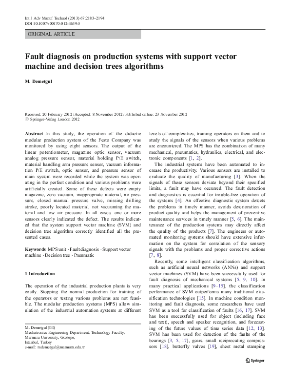 (PDF) Fault diagnosis on production systems with support vector machine ...