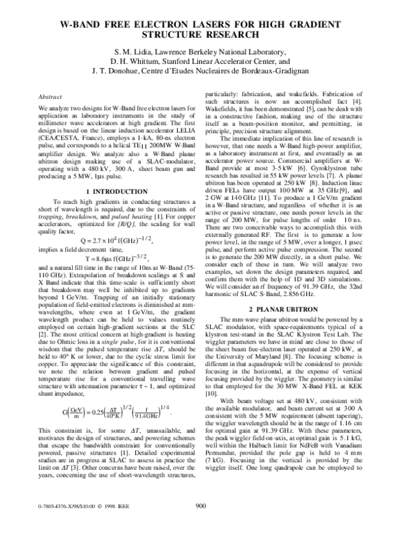 (PDF) W-band free electron lasers for high gradient structure research